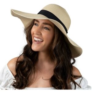 Debra Weitzner Foldable Roll-Up Straw Beach Wide Brim Hat UPF 5. Size L